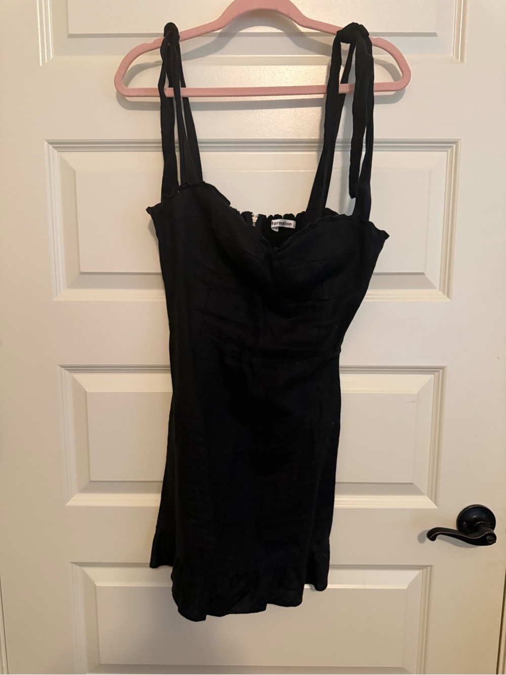 Reformation Black Tie-Shoulder Mini Dress